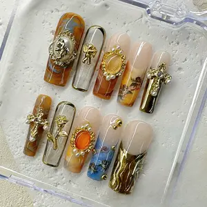 NailPhoria IMPERIAL SUNSET - Handmade Press-On Nails | Reusable, Salon-Quality, Long-Lasting, Glossy Design