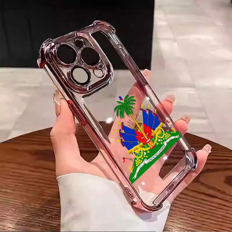 Creative design of the Haiti flag with multi-colored border Suitable for Aesthetic Electroplated TPU Casing For iphone 17 16 15 14 13 12 PRO PLUS MAX Samsung S26 Four Corners Anti-Fall Transparent Casual Soft Silicone Phone Cases High-end durable  L1725