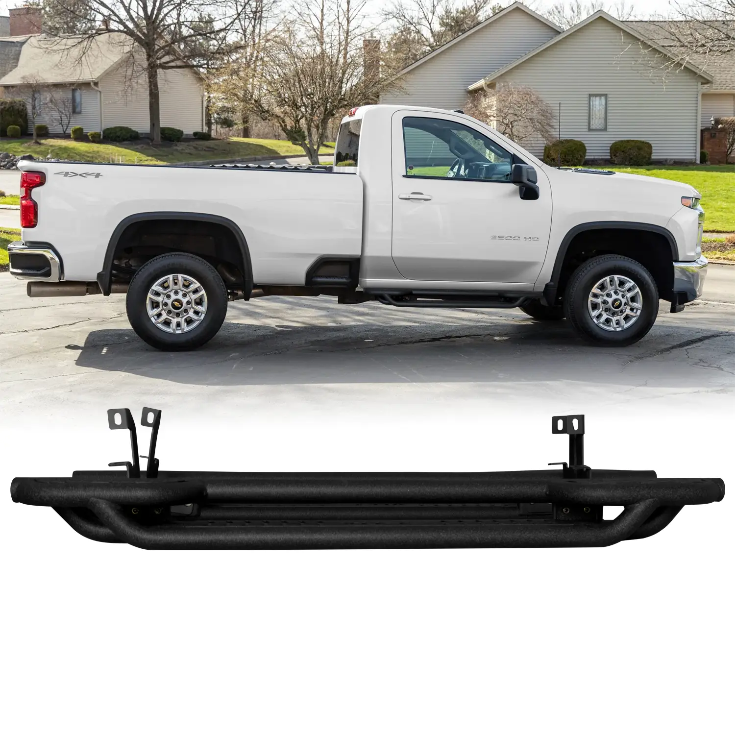 Vijay Steel Running Boards - Black Stable Drop Side Steps with Stable Rail, Easy Access, Simple Screw Installation for 2019-2025 Chevy Silverado/GMC Sierra 1500 & 2020-2025 Chevy Silverado/GMC Sierra 2500/3500 Regular Cab Truck Accessories