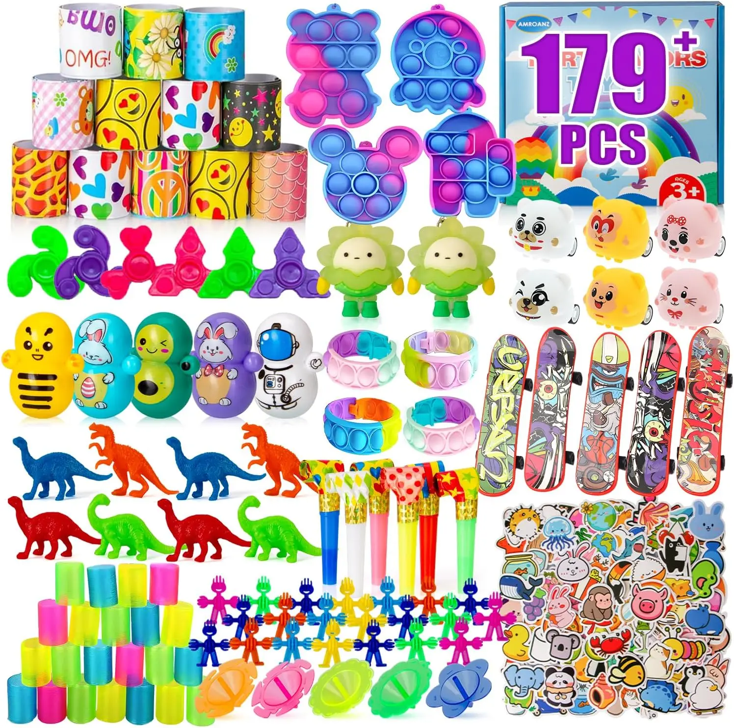 179-Piece Bulk Kids' Fidget & Novelty Toys Set - Pop It Fidget Toys, Party Favors for Kids 4-12, Goodie Bag Stuffers, Pinata Fillers, Classroom Treasure Box Supplies