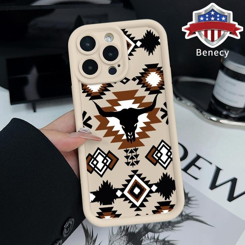 Retro Western Cowboy Pattern TPU Phone Case for iPhone 15 16 14 Pro Max 13 12 11 XR XS Plus E Shockproof Full Camera Protection Durable Slim Silicone Cover Smartphone Casing