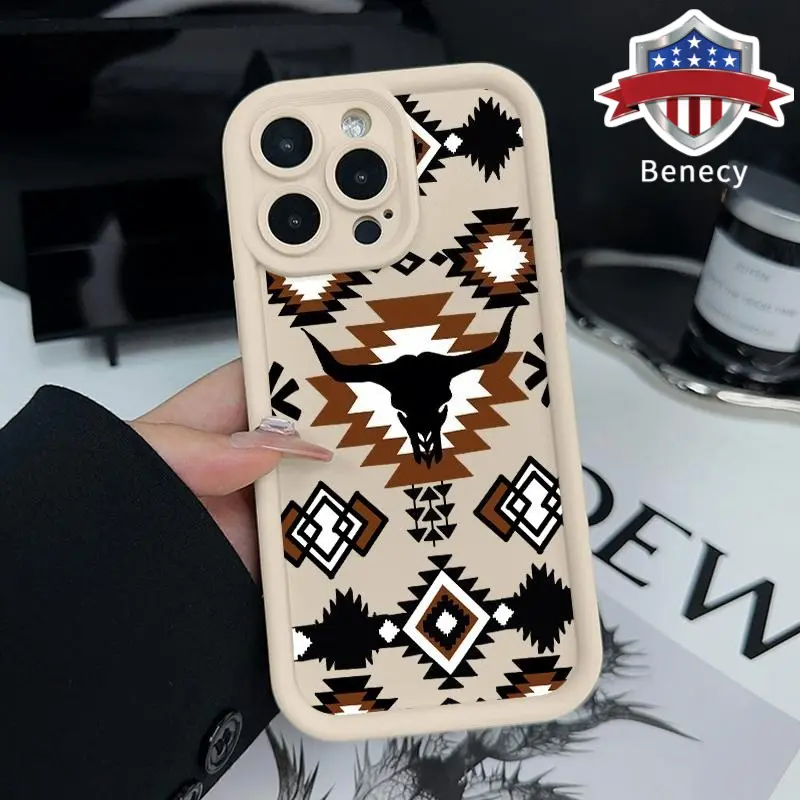 Retro Western Cowboy Pattern TPU Phone Case for iPhone 15 16 14 Pro Max 13 12 11 XR XS Plus E Shockproof Full Camera Protection Durable Slim Silicone Cover Smartphone Casing