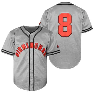 Men's Retro Baseball Jersey #8 with Embroidered Number & Name Patch - V-Neck Button-Up Loose Fit, All-Season Grey/Black/Red Pinstripe Suit for Game Day, Casual & Parties (Sizes S-3XL) - Machine Washable Fan Merchandise