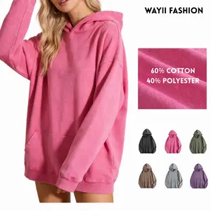 Wayii Fashion Winter Cotton Oversized Acid Wash Hoodie Pullover Sweatshirt with Kangaroo Pocket Loose Fit Minimalist Design for Casual Wear Comfy Crewneck Long Sleeve Basic Tops-Womenswear Hoodie