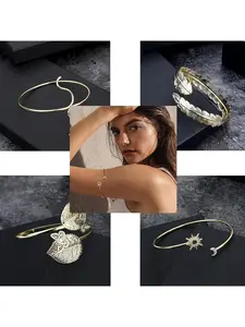 8Pcs Arm Cuff Upper Arm Cuff Band Bracelet Minimalist Coil Bangle Armband Set Arm Cuff Jewelry for Women Golden Arm Cuff  Bracelet Adjustable