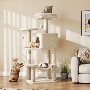 44Inch MultiCat Tree Tower Condo Hammock Natural Sisal Scratching Posts Perches Indoor Cat House Beige