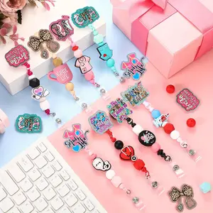 70pcs Nurse Beadable Badge Reels Acrylic Flatback Focal Beads Retractable Badge Holder Beaded Blank Bars ID Name Reel Beadable Items DIY Beaded Gift Accessories for Office Hospital Doctor Office Worker