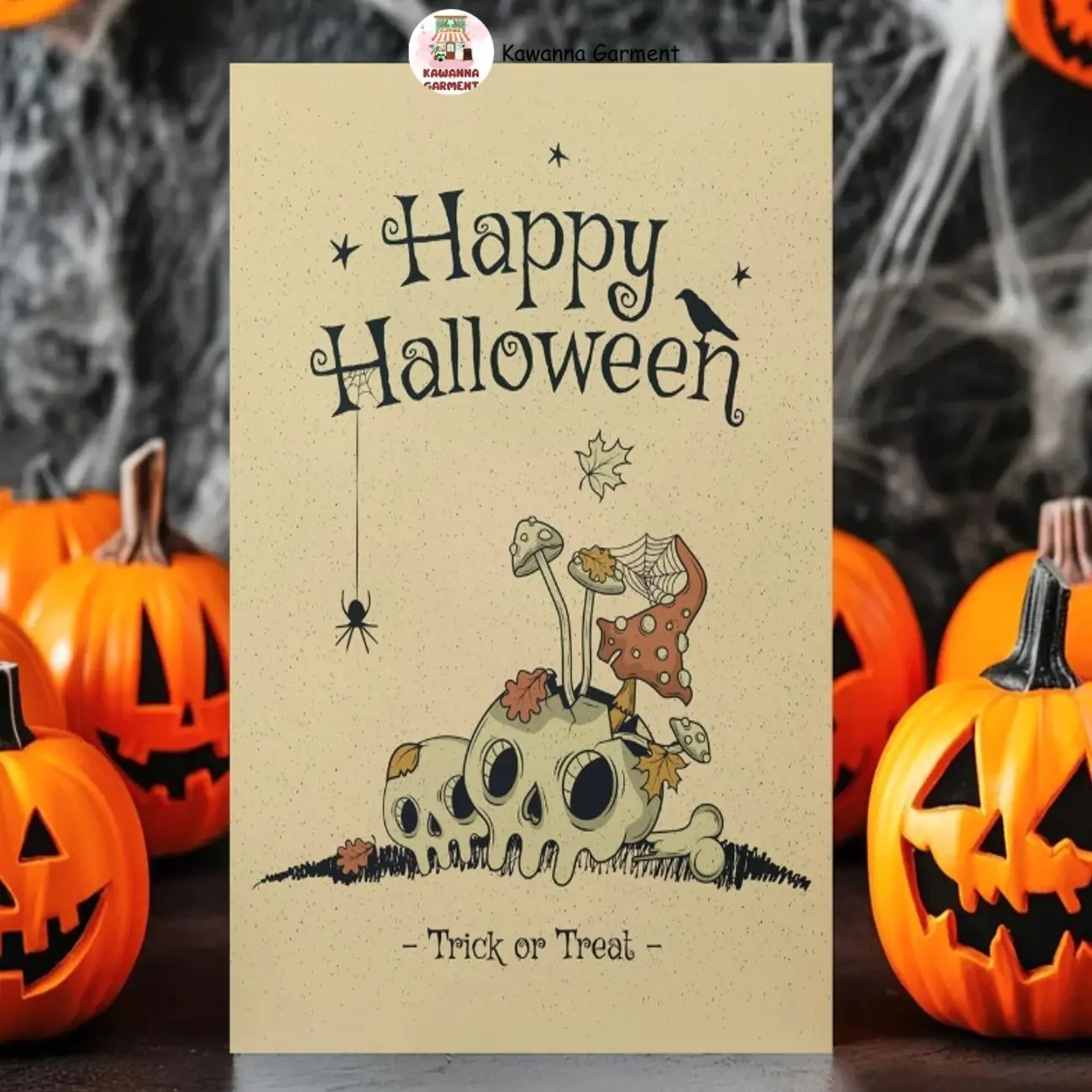 1. Cute Skull Mushroom Halloween Card, Trick or Treat, Printable Greeting Card, Spooky Happy Halloween Card