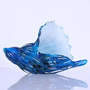 Sea Glass Art Figurines Hand Blown Sea Glass Conch Decor - Ocean Themed Coastal Room Decor, Sea Shell Sculpture Storage for Coastal Room Knick Knacks, Home Kitchen Decorations Above Cab
