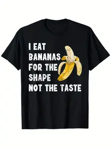 Eat Bananas for the Shape, Not the Taste Graphic Tee - Unisex Casual Round Neck Cotton T-Shirt, Stretchy & Soft, Black with Yellow Banana Print