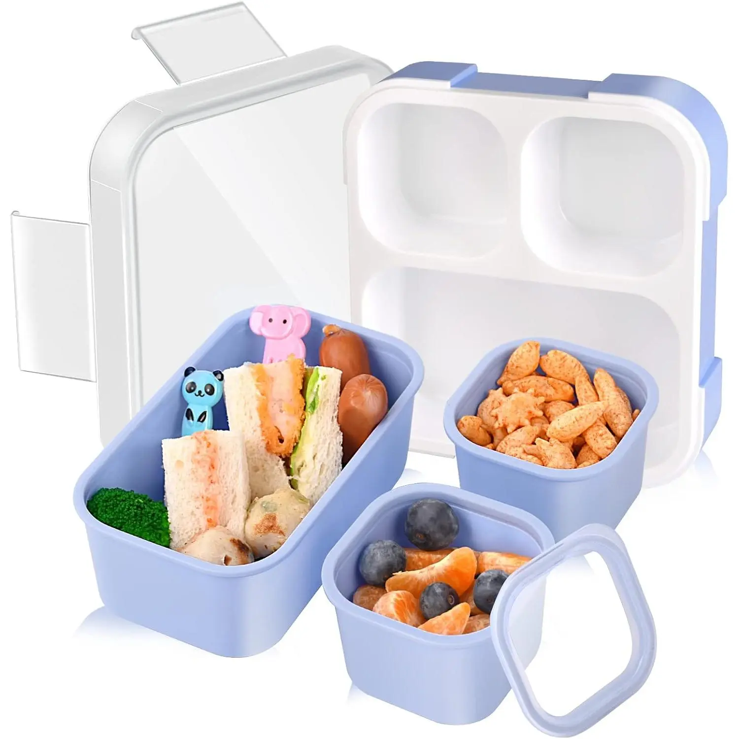 Bento Box for ,  Lunch Box with 3 Removable Compartments,   Lunch Box for , School, Leak-proof Lunch Snack Portion Container, Ideal Portion Size for Ages 3 to 7- Blue