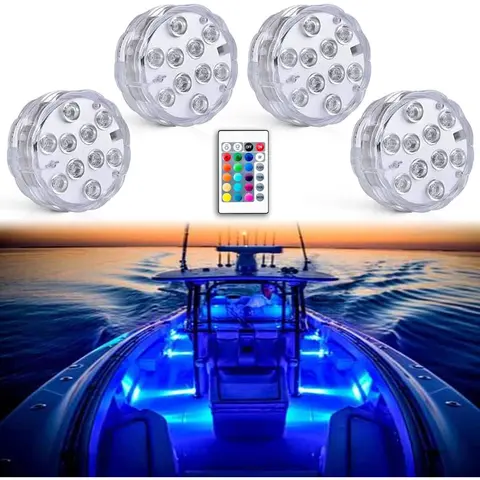 4pcs Compact 2.4W Power Wireless Battery-Operated RGB LED Marine Lights, Waterproof Seal Deck/Courtesy/Interior Lights, Remote-Controlled for Fishing Vessels, Outboard Vehicles, Party Use