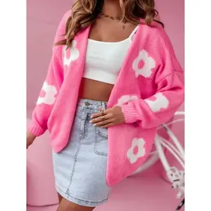 [Plus Size] Floral Print Cardigan, Lady Casual Loose Fit Longsleeves Knitwear for Fall, Women's Plus Size Clothing for Everyday Daily Wear, Winter Clothing for Women, Womenswear, Lightweight Cardigan Sweater