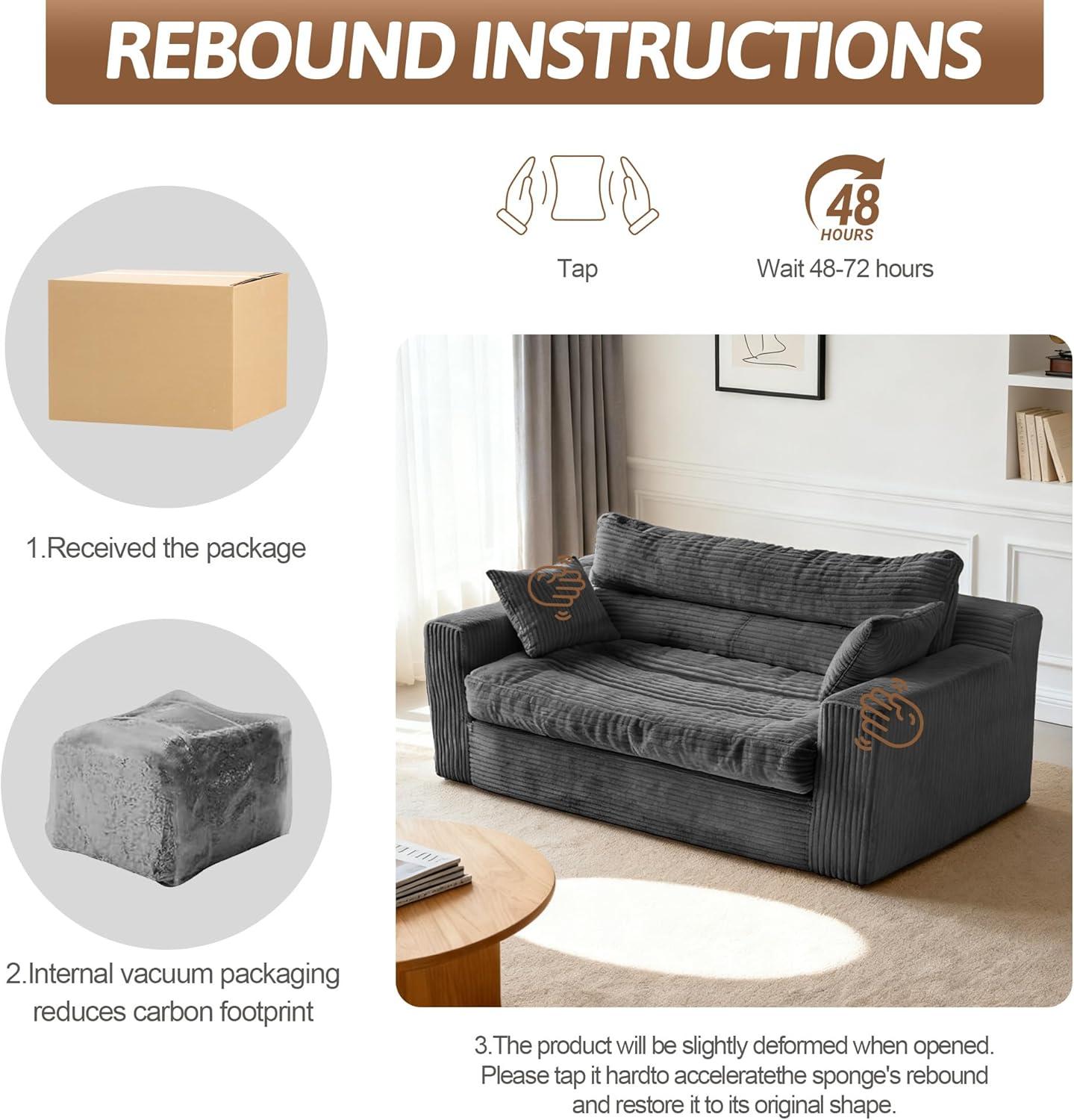 Winzoo Convertible Sofa Bed, Pull Out Boneless Couch Loveseat Floor Sofa Bed with Pillows, 2-Seater Folding Sofa Loveseat Boneless Couch for Living Room, Bedroom, Apartment, Office(Grey)