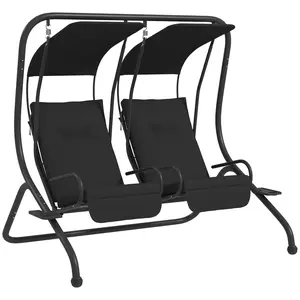 Outsunny Patio Swing Chair with 2 Separate Seats, Outdoor Swing Glider with Removable Canopy and Cup Holders, for Porch, Garden, Poolside, Backyard, Beige