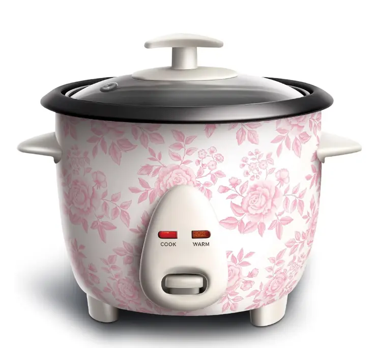 COOK WITH COLOR Electric Rice Cooker, 6-Cup Small Rice Cooker with Tempered Glass Lid, Floral Pink