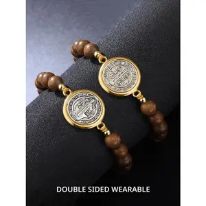 Saint Benedict Adjustable Drawstring Beaded Woven Bracelet, Simple Stylish Couple Bracelet, Perfect for Daily Wear, Vacation & Dating, Exquisite Delicate Gift for Friends & Family