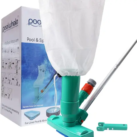Premium Water-Powered Jet Vacuum Cleaner for Above Ground Pool Maintenance, 3 Scrub Brushes, 2 Fine Mesh Nylon Dirt-Grabbing Bags, 6-Section 56.5 inches Pole with Handle, 7.3"*6.5" Base, Easy Assembly (Assembly Required)