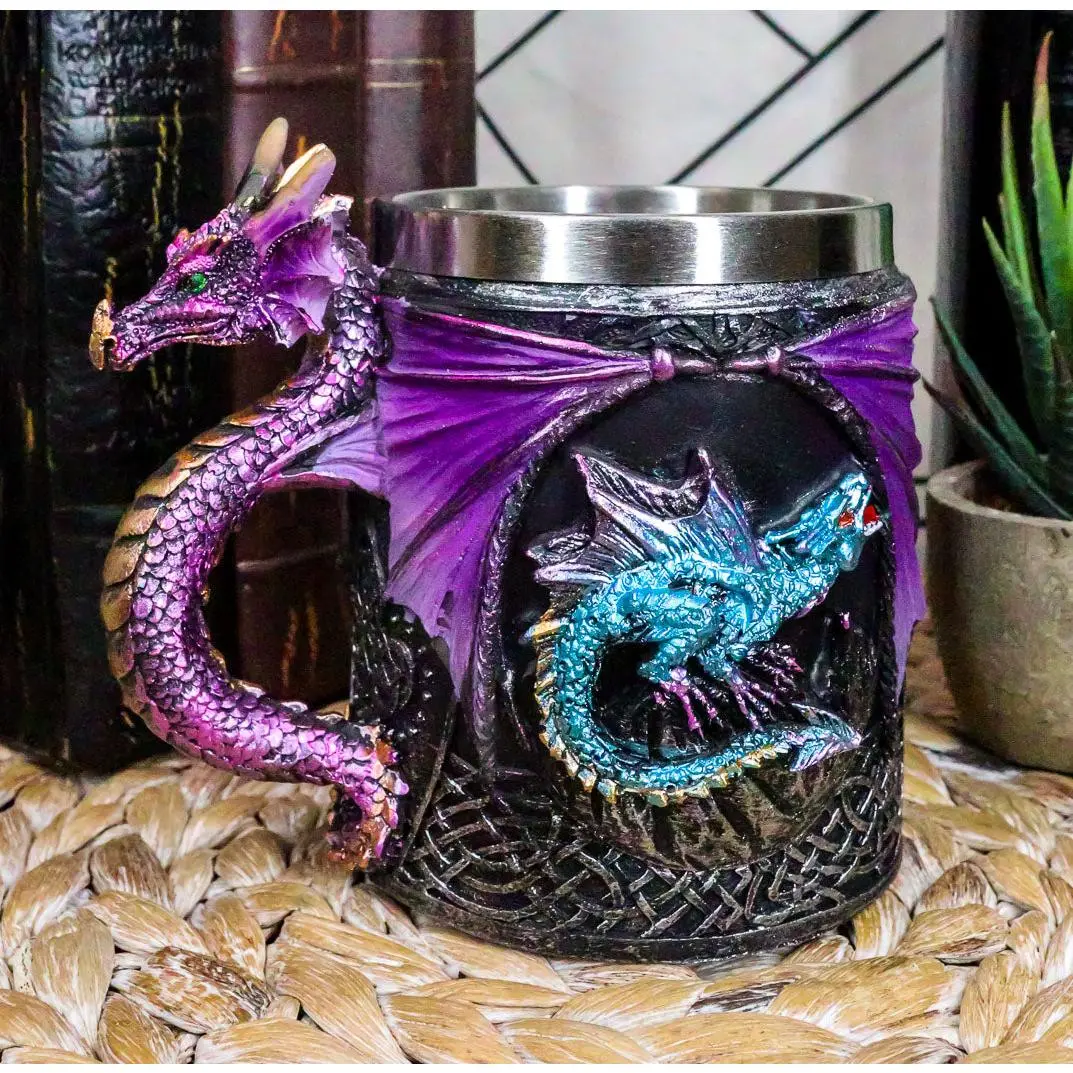 Ebros Conception Blue Fire Purple Dragon Beer Stein Tankard Coffee Cup Mug 12oz
