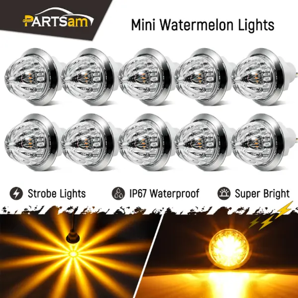 3/4 inch 10Pcs LED Watermelon lights with Plastic Lens, Side Marker Lights, Turn Signal Indicators Clearance Lights, Waterproof for Cars Trucks Trailers Pickup RV