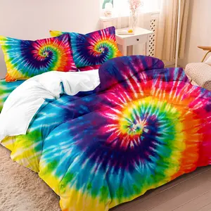 2/3pcs 3D Printed Colorful Spiral Tie Dye Bedding Set Boho Bed Set Soft Comfortable Breathable, Fit For All-Season Bedroom Guest Room Dorm Decor(1*Duvet Cover + 1/2*Pillowcase, Without Core)