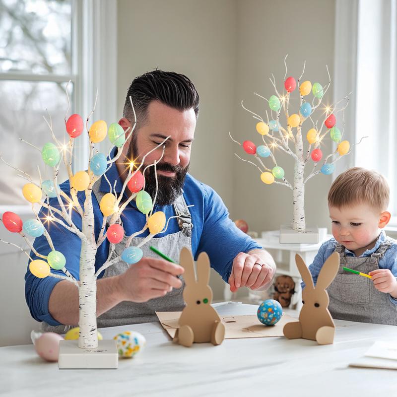 EAMBRITE Easter Decorations 22" Lighted Tabletop Tree with 18 Cracked Eggs White Birch Design USB Battery Powered for Indoor Home Spring Decor