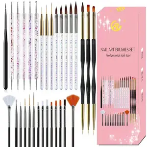 31pcs Nail Art Brushes Set Essential Dotting Tools Dust Brush Striping Brushes for Long Lines Drawing Pen for Gel Polish Design Supply
