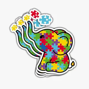 Autism Awareness Elephant Sticker – Cute Puzzle Piece Vinyl Sticker for Water Bottle, Laptop, Phone, Helmet 4GA