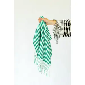 Emerald and White Striped Hand Towel