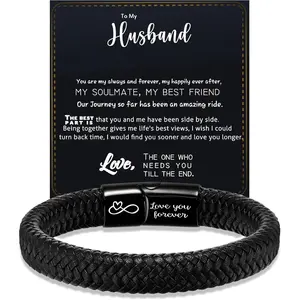 Father s Day Gifts, Graduation Gifts for Men Him Mens Leather Bracelet Stocking Stuffers for Teen I Love You Gifts for Him Boyfriend Birthday Gifts for Son Husband Godson Christmas Anniversary Jewelry