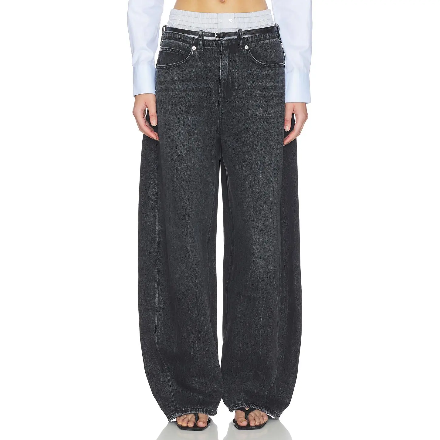 Alexander Wang Prestyle Blow Up Jeans With Leather Belt And Boxer in Grey Aged