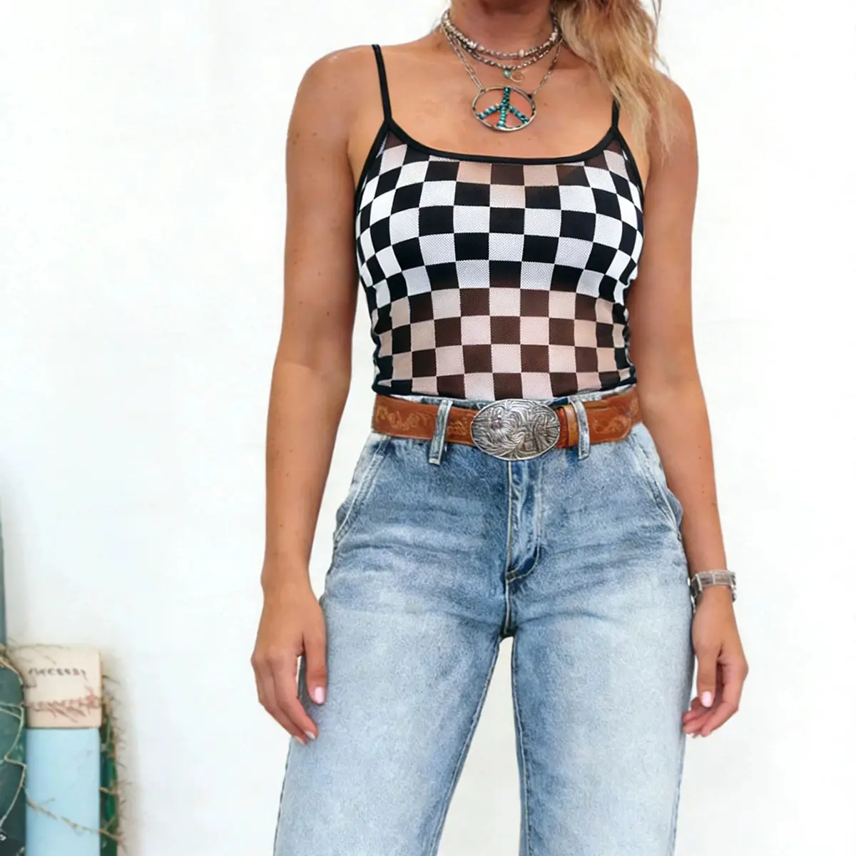 Women's High-Impact Longline Padded Racerback Sports Bra - Tartan Plaid Plus Size Crop Tank Top, Adjustable Strap with Adjuster, Personalized Street Style Yoga Fitness Activewear Vest