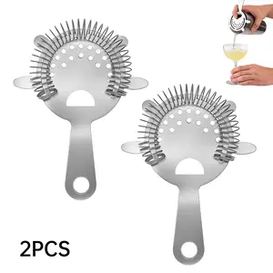 2pcs Stainless Steel Cocktail Strainer, High Density Spring Bar Drink Filter, Bartender Tools, Suitable for Boston Shaker and Mixing Cups