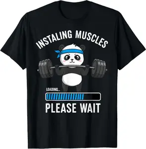 Installing Muscles Funny Panda Weightlifting Workout Gym T-Shirt