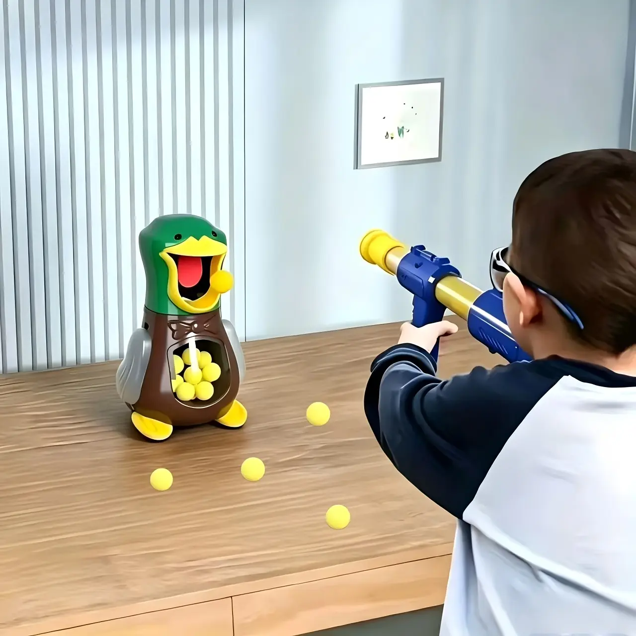 Hungry Duck Feeding Game Set (Includes 12 Sponge Balls And Air Gun) - Indoor And Outdoor Shooting Toy, Enhances Parent- Interaction, Party Games, Hand-Eye Coordination And Sports Skill Development, Suitable for Outdoor Play (Great Gift)
