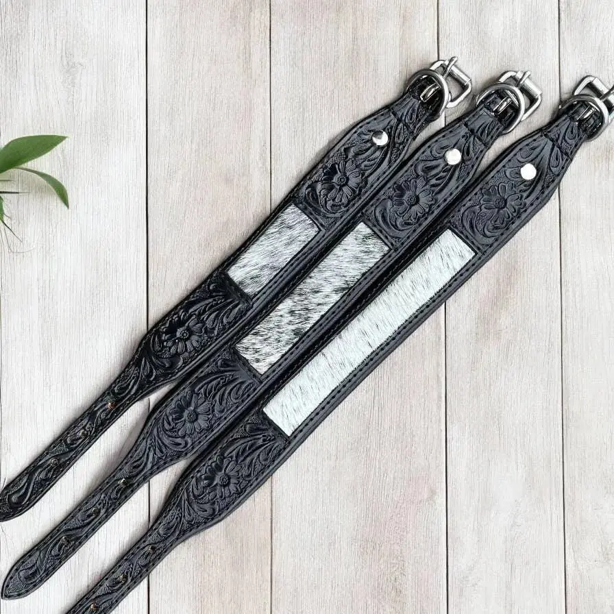Black cowhide & tooled dog collar Black cowhide & tooled dog collar