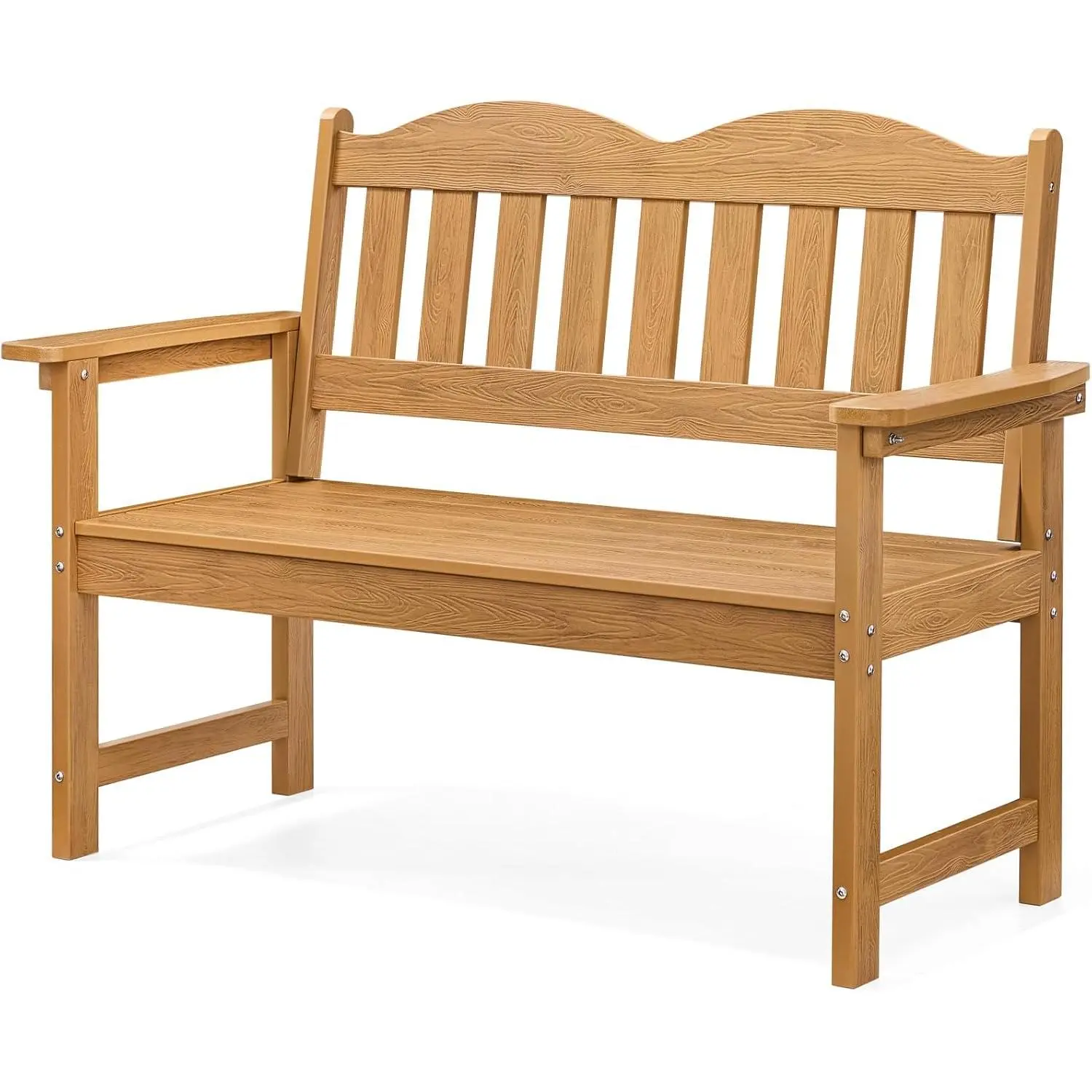 Outdoor Wooden Bench, 2-Person Garden Bench, Slatted Patio Loveseat with Curved Backrest and Wide Armrest, Ideal for Patio, Porch, or Balcony