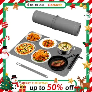 Electactic Warming Mat for Food, 3-Temp Electric Warmer (140/176/212°F), 250W Low Energy, Auto Shut-Off & Child Safety Lock, Portable Roll-Up Silicone Heating Pad for Home Daily Use, Buffets,Blue