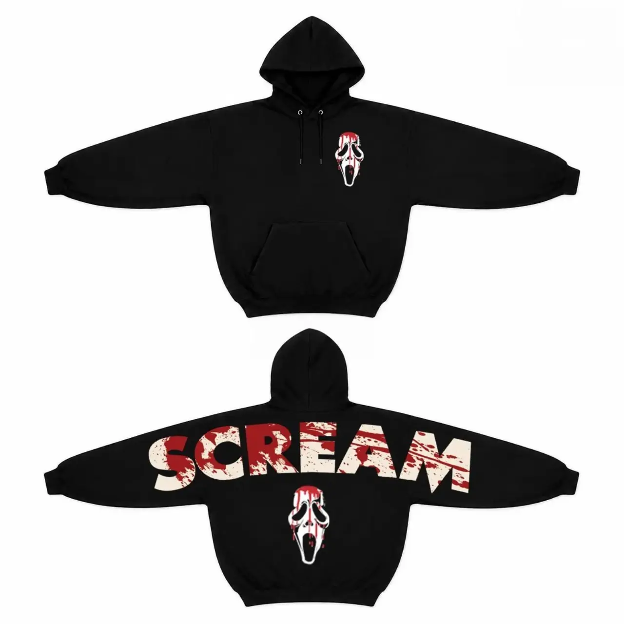 Scream Ghostface Hoodie Halloween Slasher Sweatshirt, Horror Movie Fan Gift, Halloween Arm to Arm Hoodie, Gothic Horror Arm to Arm Woodsboro