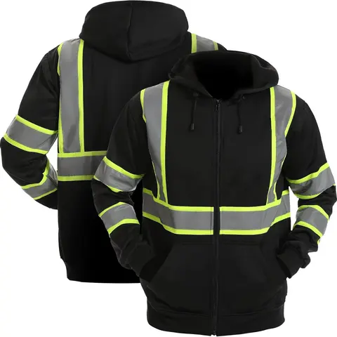 High Visibility Safety Sweater BLACK HOODIE ZIP