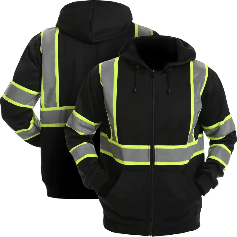 High Visibility Safety Sweater BLACK HOODIE ZIP