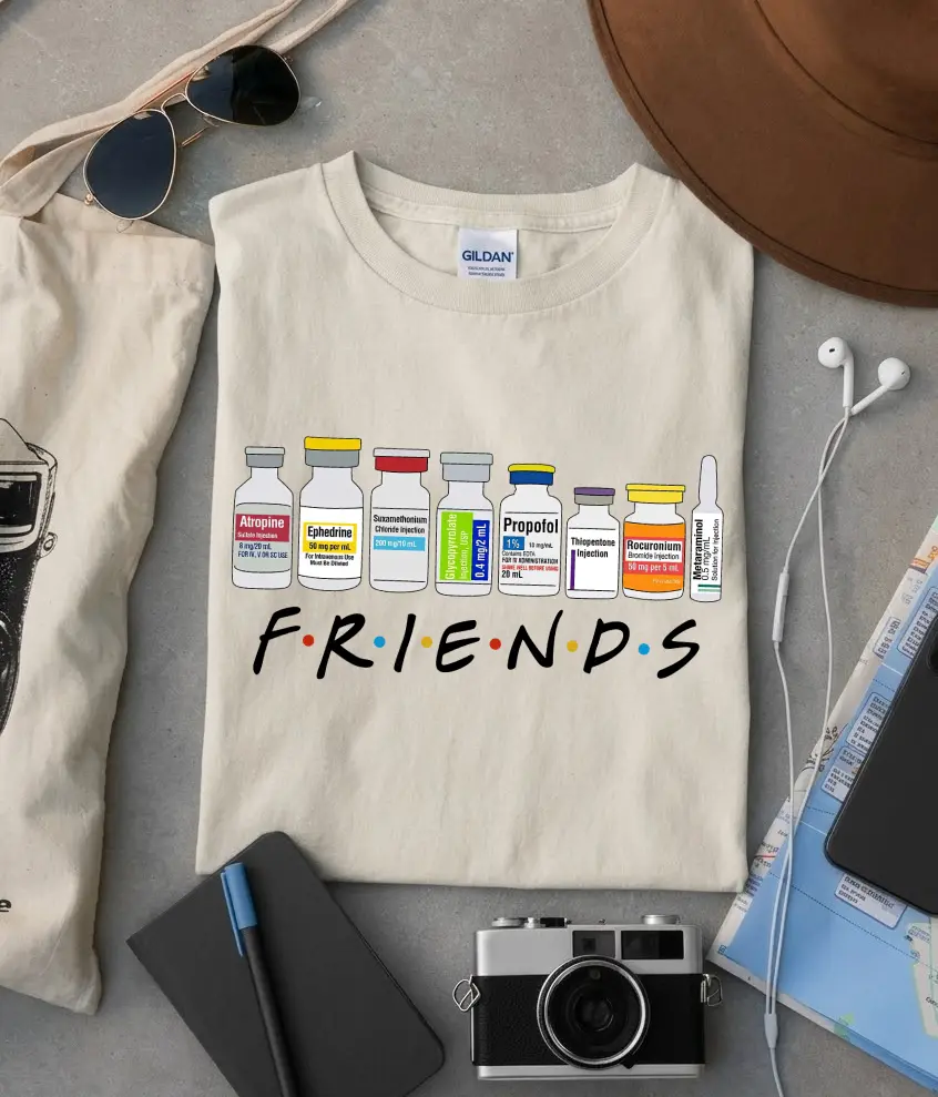 PolyMoly Nurse Friends ICU Propofol Shirt Cotton Classic Fit Unisex Fashion Top for CRNA Medical Critical Care