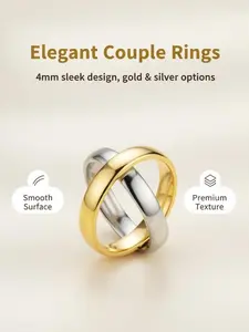 2pcs Couple Promise Rings✨4mm Sleek Minimalist | Gold & Silver Dual Tone | Smooth Surface & Premium Texture | Perfect for Anniversary & Engagement