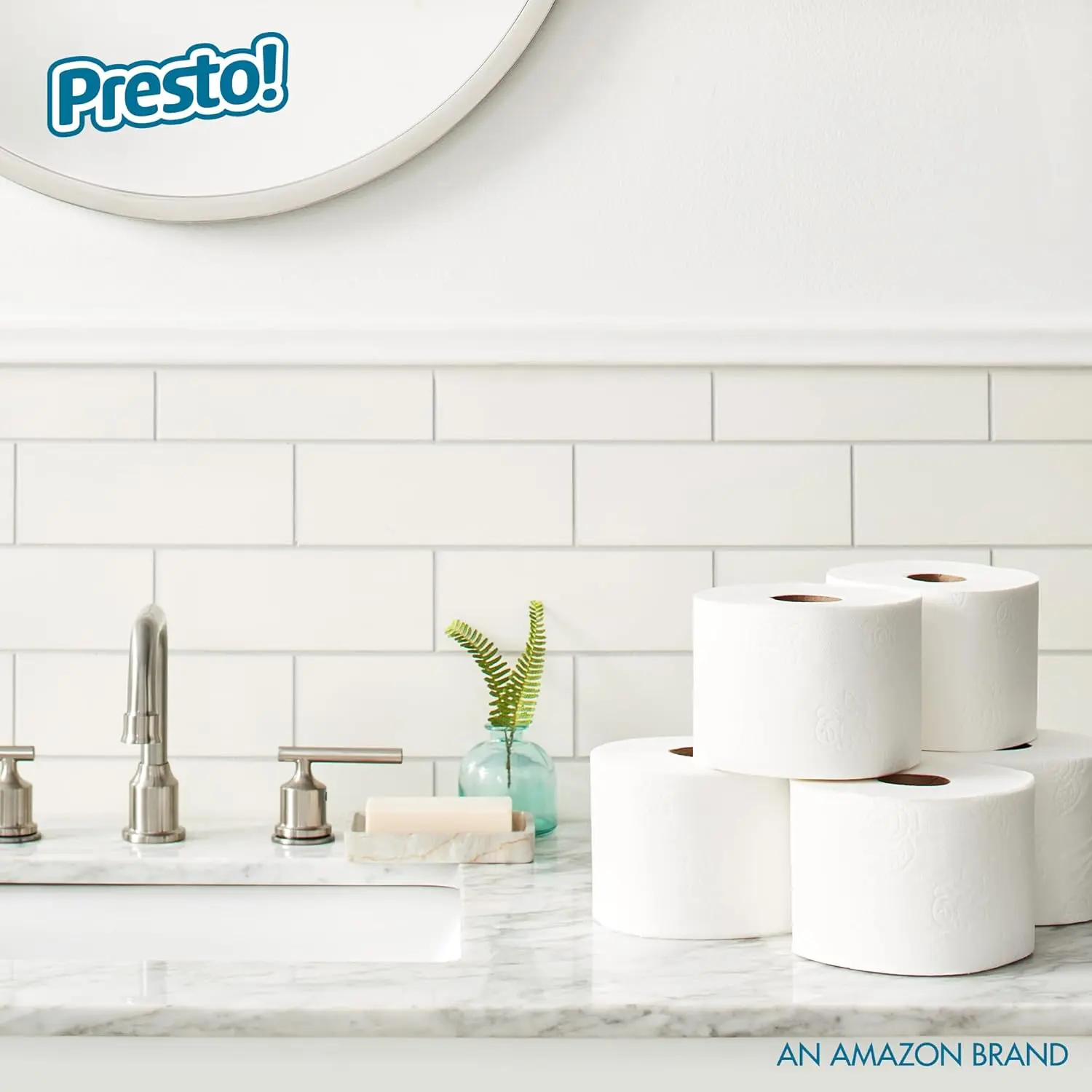 Presto! 313 2-Ply Sheet Mega Roll Toilet Paper, Unscented, Ultra-Soft, 12 Rolls (2 Packs of 6), Equivalent to 60 Regular Rolls, White
