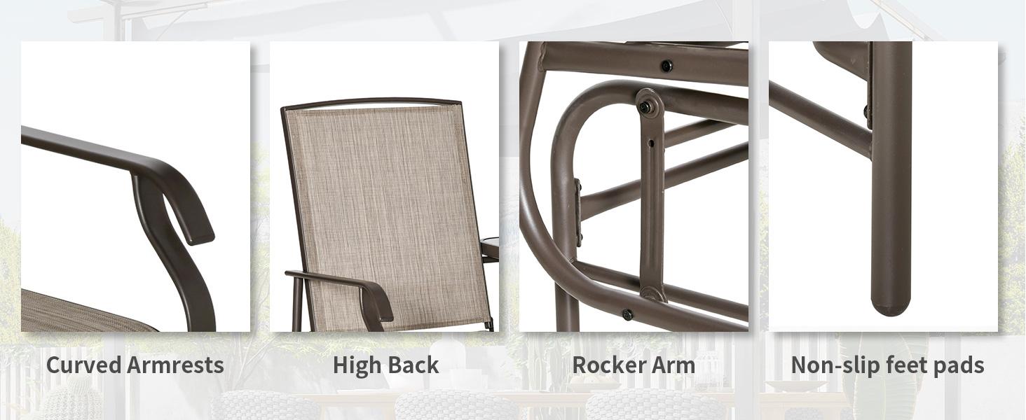 Outsunny Outdoor Glider Bench with Center Table, Metal Frame Patio Loveseat with Breathable Mesh Fabric and Armrests for Backyard Garden Porch