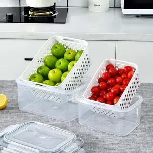 2-Piece Draining Basket Set, Square Food Storage Box, PP Material Reusable Refrigerator Organizer, Ideal for Onions, Herbs, Fruits, Eggs