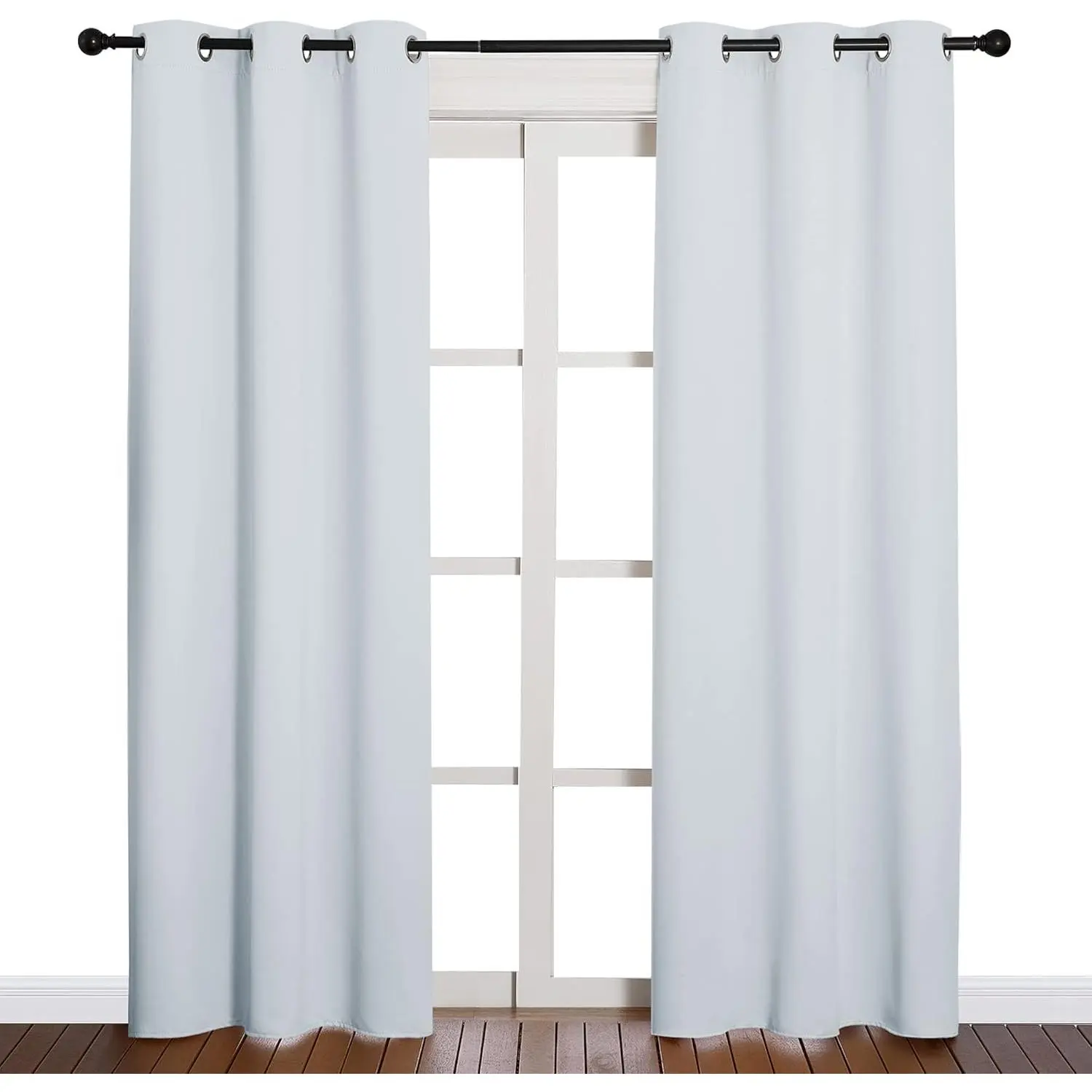 NICETOWN 100% Polyester Long Soundproof Thermal Insulated Grommet Room Darkening Curtains (2 Panels, 42in x 84in, Light Grey-Greyish White) for Bedroom, Long Curtains, Soundproof Curtains