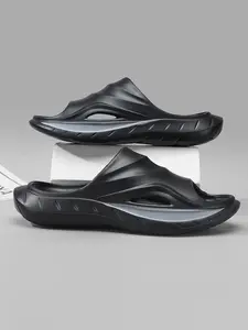 Men's Fashion Thick Platform Slide Sandals, Breathable Non-Slip EVA Slippers, Casual Open-Toe House & Shower Shoes, Lightweight Streetwear Slides for Men, Gray Black, All-Day Comfort