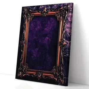 JIT 1PC Wood Frame,  Dark Ornate Picture Frame, Aged Copper Trim, Decorated with Baroque Scrolls And Thorny Vines, Inky Violet Velvet Background, High Contrast
