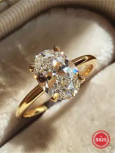 1Pc Four-claw Egg-shaped Zircon Ring for Women Real 925 Sterling Silver Jewelry, Elegant Ring, Solitaire Engagement Rings, Bridal Wedding Engagement Dating Party Engagement Anniversary Valentine's Day Girlfriend Birthday Gift Special Chioce